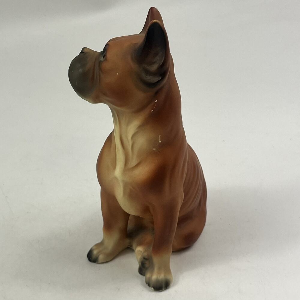 Vintage Japan Boxer Dog Figurine Ceramic Statue Brown Cropped Ears 7" Chalkware - Picture 2 of 12